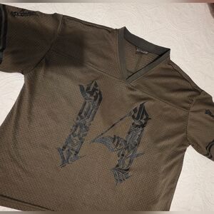 YoungLA Olive Green Rash Guard with Black Tribal Graphics